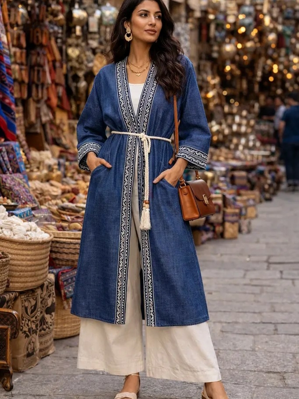 Zara Embroidered Kimono With Belt.
